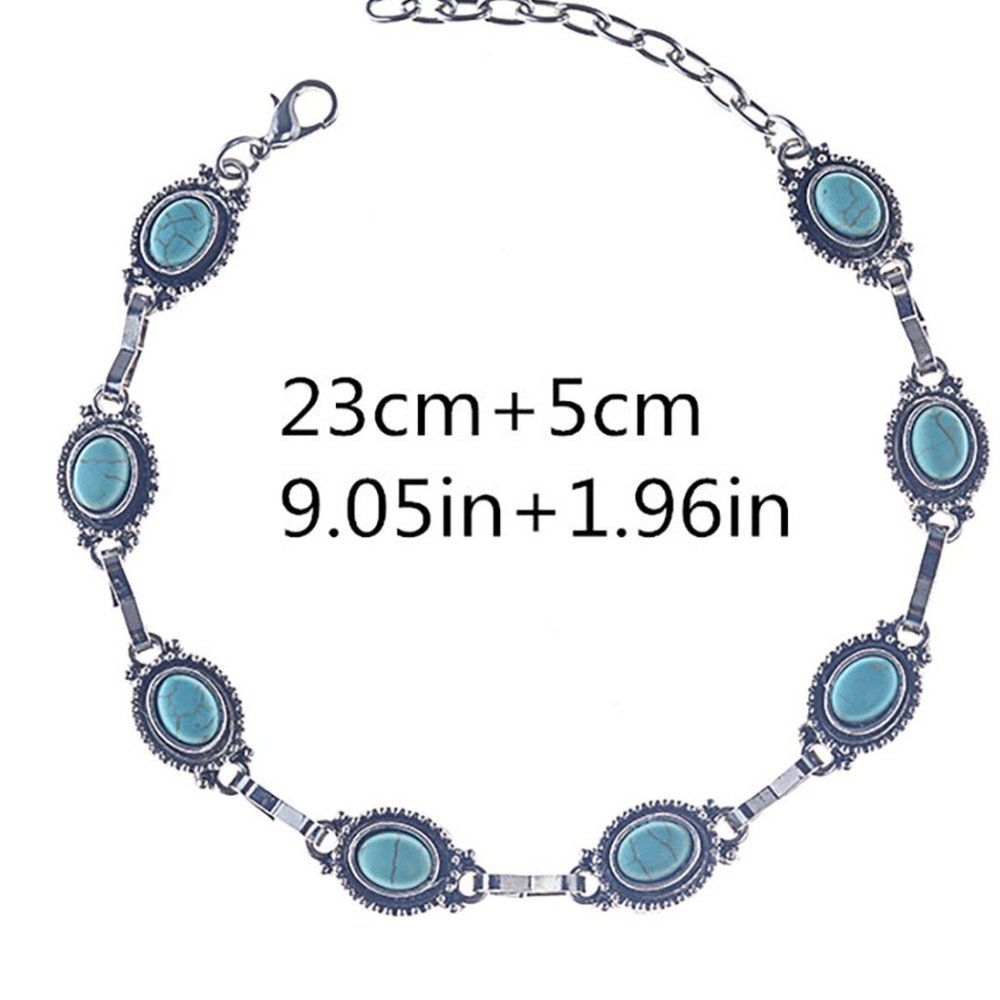 Women's Anklet Oval Turquoise & Silver Native American Style Adjustable - Picture 3 of 3